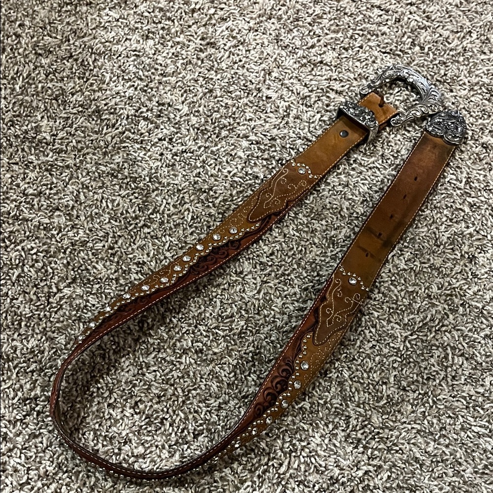 Western Brown Leather Belt with Silver Buckle - Picture 10 of 10